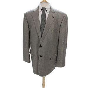 Loro Piana Mens Gray Check Wool Blazer Button Closure Size 46